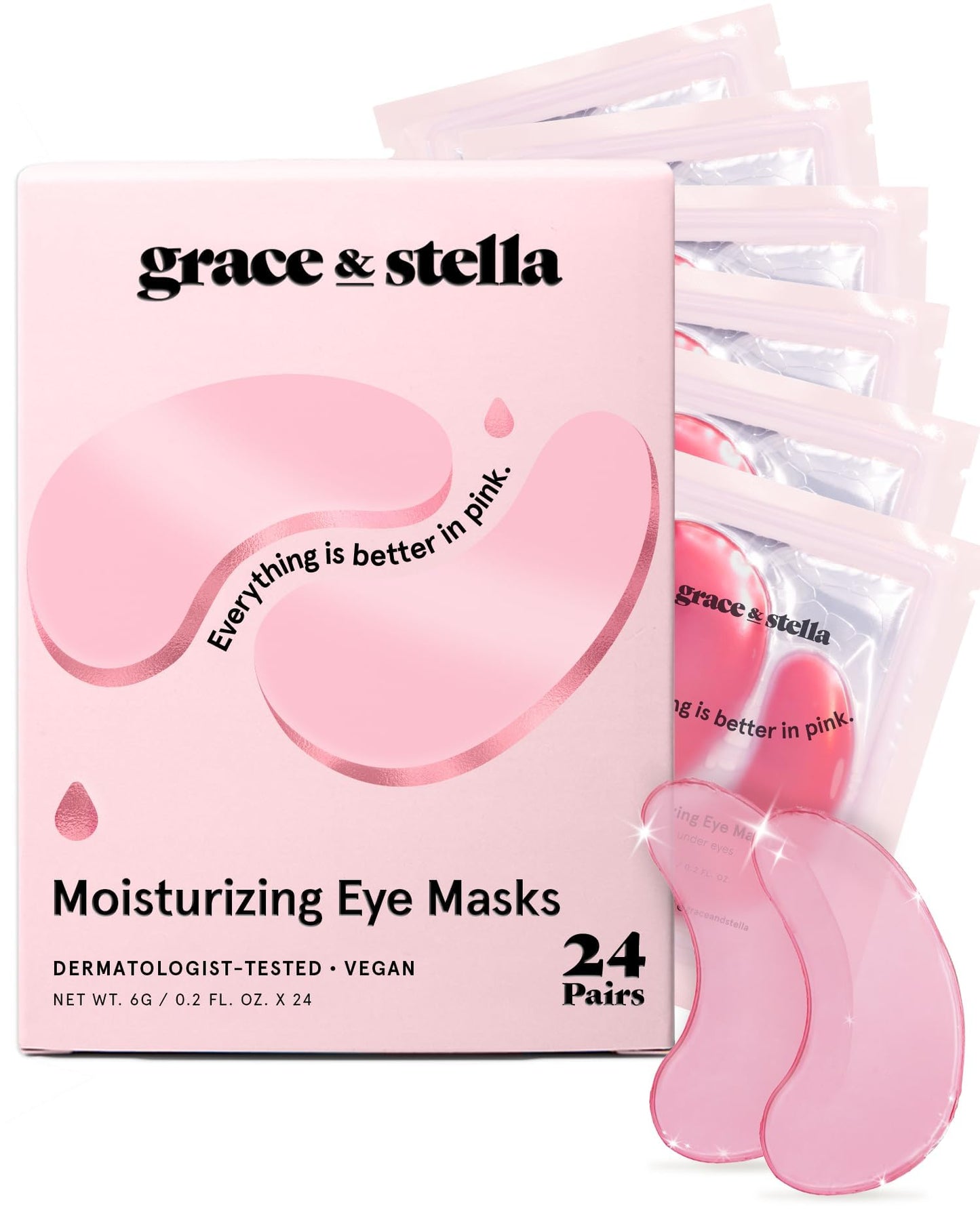 grace &amp;amp; stella Award Winning Under Eye Mask - Gifts for Women - Reduce Dark Circles, Puffy Eyes, Wrinkles, Under Eye Patches - Birthday, Bachelorette Party Favors - Vegan Self Care (24 Pairs, Pink)