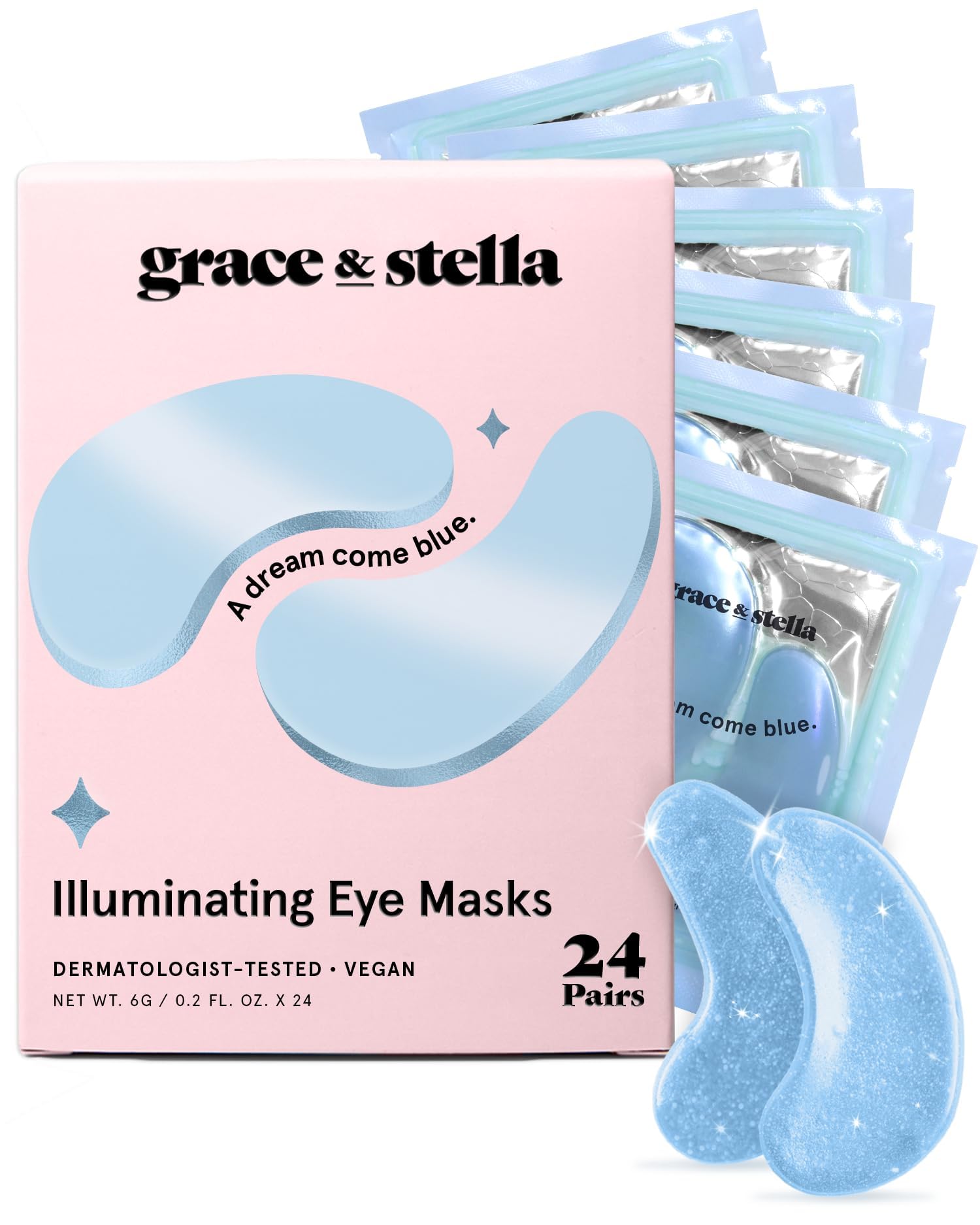 grace &amp;amp; stella Award Winning Under Eye Mask Reduce Dark Circles, Puffy Eyes, Undereye Bags, Wrinkles, Gel Under Eye Patches, Get Well Gifts for Women - Vegan Eye mask (24 Pairs, Blue)