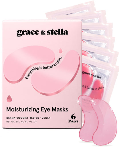 grace &amp;amp; stella Award Winning Under Eye Mask - Reduce Dark Circles, Puffy Eyes, Undereye Bags, Wrinkles - Gel Under Eye Patches - Small Birthday Gifts - Vegan Cruelty-Free (Pink, 6 Pairs)