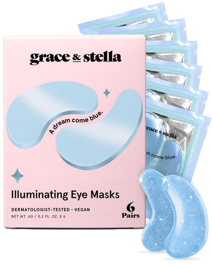 grace &amp;amp; stella Award Winning Under Eye Mask Reduce Dark Circles, Puffy Eyes, Undereye Bags, Wrinkles, Gel Under Eye Patches, Small Gifts for Women, Gifts Under 10 Dollars, Vegan (6 Pairs, Blue)