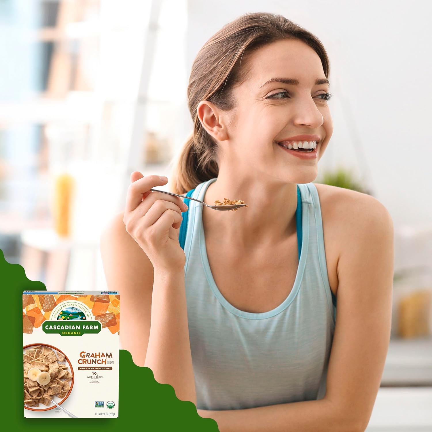 graham-flavored crunchy square shape that holds up in milk and in the hand