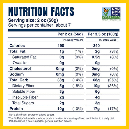 grain and legume flour blend providing a good source of dietary fiber