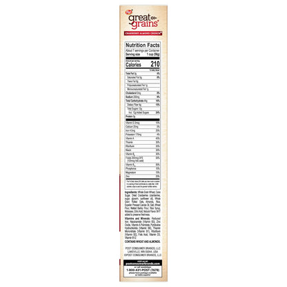 Great Grains Cranberry Almond Crunch Cereal – No-Crash Whole Grain Cereal for Home Office Focus Mornings, 14 oz