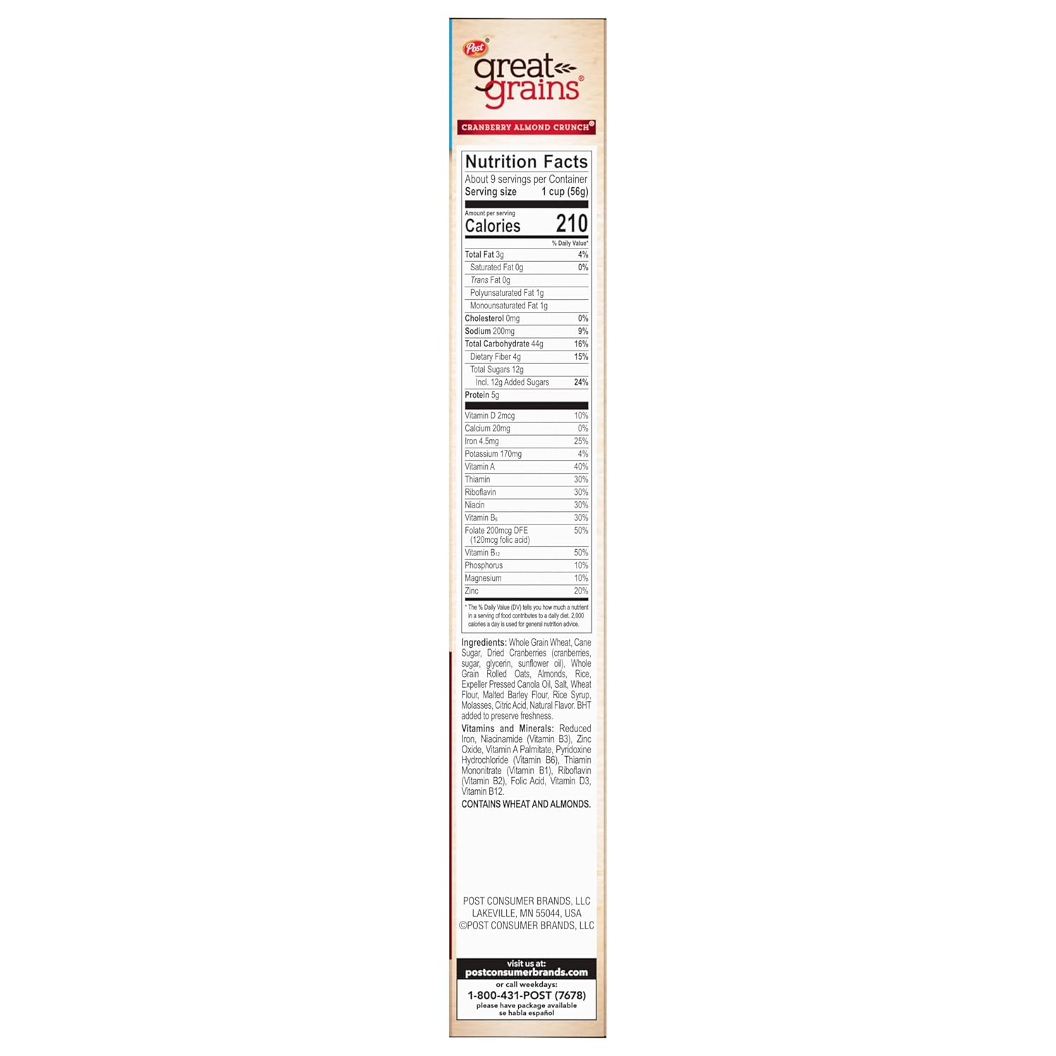 Great Grains Cranberry Almond Crunch Cereal – Whole Grain Morning Fuel for Mindful Breakfast Rituals, 17 oz Box