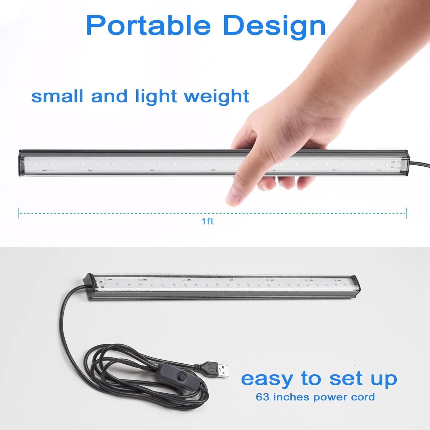 GREENIC USB Black Light Bar 2-Pack – 1ft UV LED Strip for Bedroom Decor and Living Room Aesthetic Glow Accents