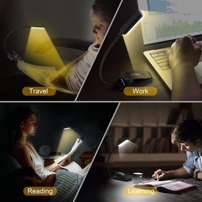 Gritin 9 LED Rechargeable Book Light for Reading in Bed - Understated Warm Light for Modern Apartment Reading Nooks, Stepless Dimming Minimalist Book Light
