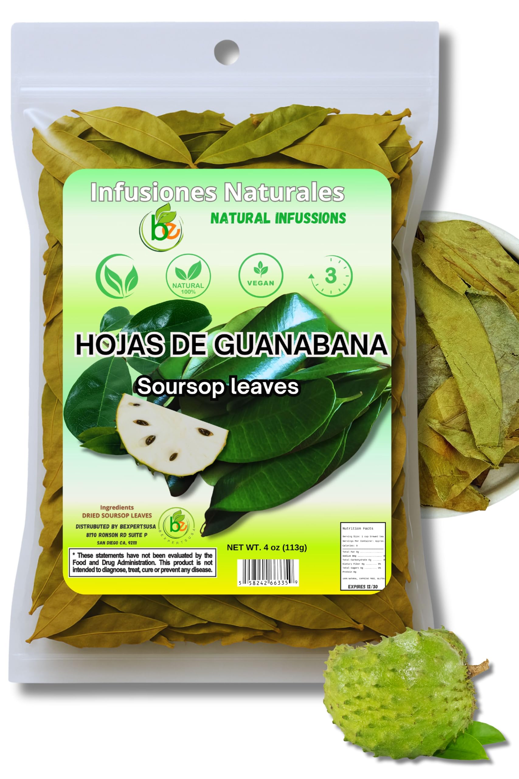 Guanábana Hojas (Soursop Leaves Tea) – Jumbo 4 oz – 100% Natural, Vegan, Non-GMO, Wildcrafted & Authentic – Caffeine-Free Herbal Tea – Makes 30+ Cups