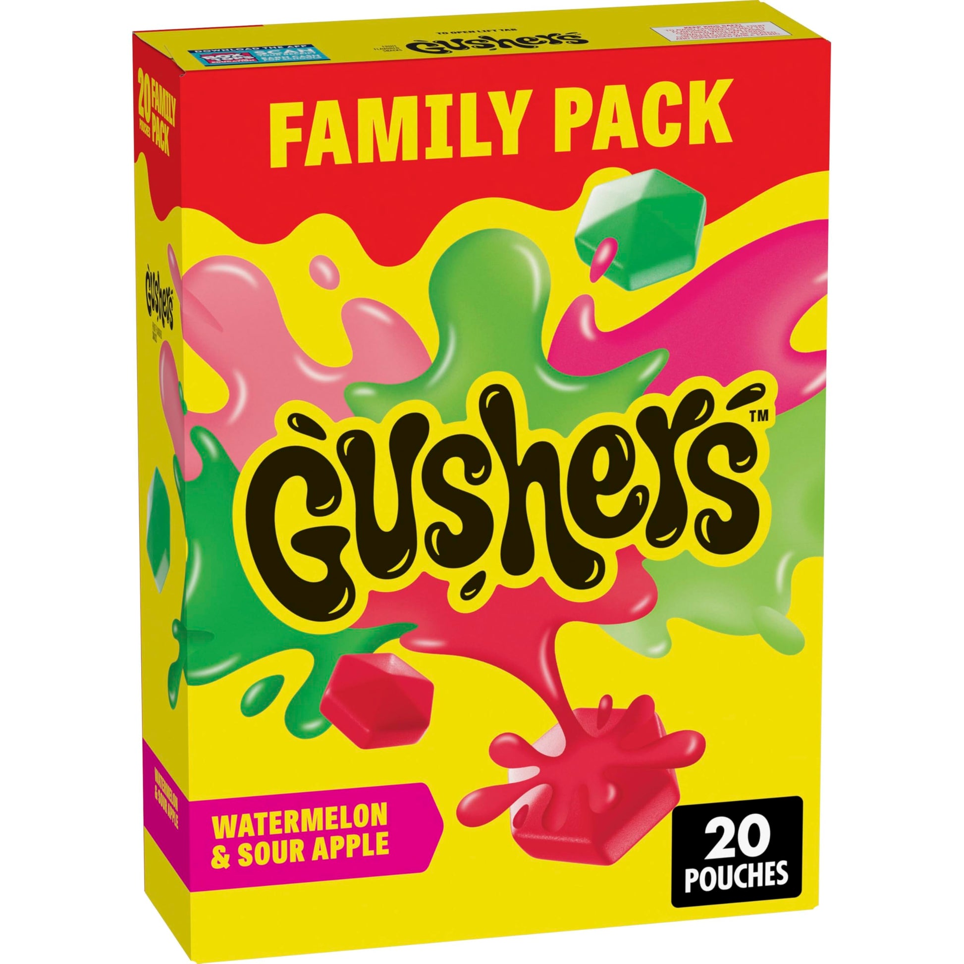 Gushers Fruit Flavored Snacks, Watermelon and Sour Apple Flavor, Family Pack, 20 Ct, 16 oz
