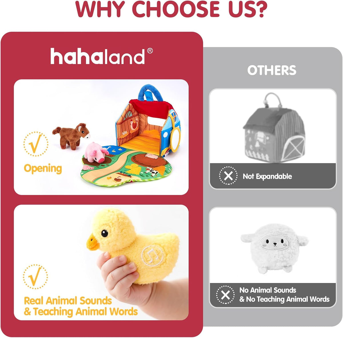 hahaland Surprise Barn Farm Animals – Soft Baby Toy 6-12 Months for Nursery and Playroom Floor Time