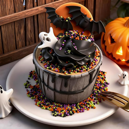halloween color palette in black, orange, green, and purple
