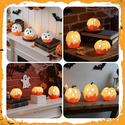 Halloween Decorations Light Up Ghost Pumpkin Set of 3 – Cozy Living Room Accent for Autumn Fireplace Mantel Styling