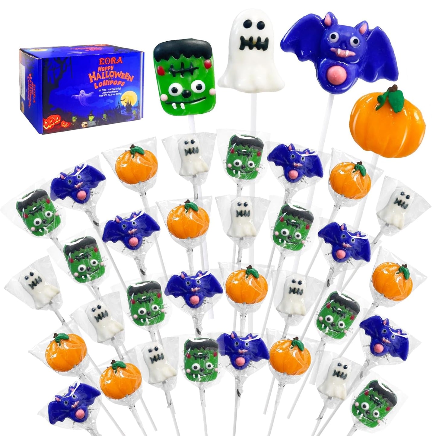 Halloween Lollipop Suckers Candy 42 Pack, Individually Wrapped Monster Suckers for Kids Trick or Treat Goody Bags and Classroom Party Favors