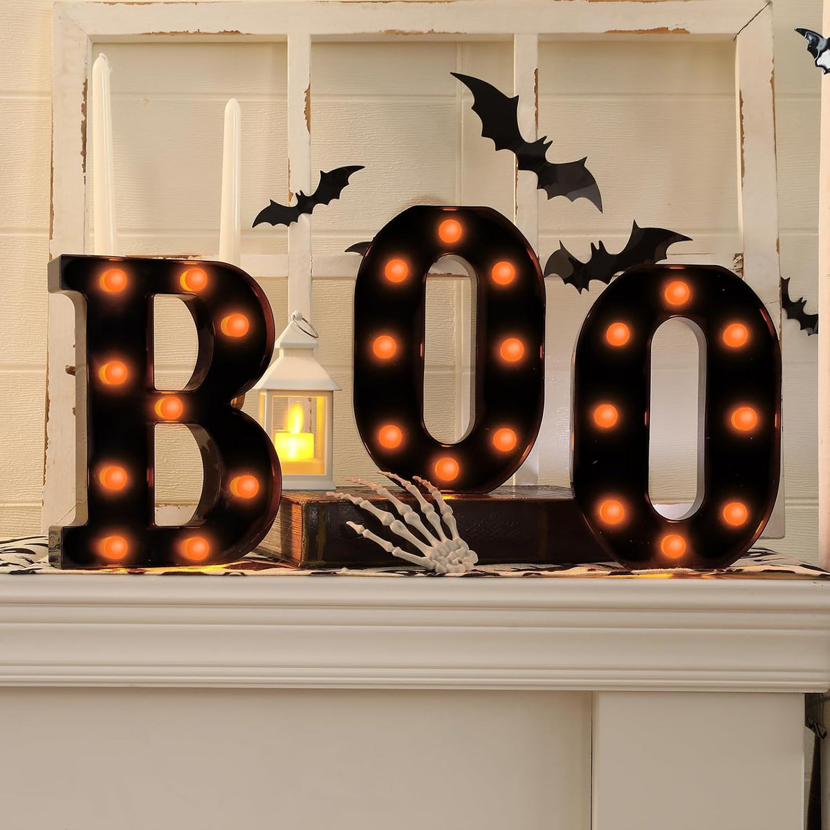 Halloween Marquee BOO Letters – Cordless Outdoor Tabletop Decor for Camping and Open Air Gatherings