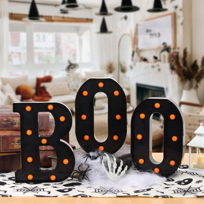 Halloween Marquee BOO Letters – Cordless Outdoor Tabletop Decor for Camping and Open Air Gatherings
