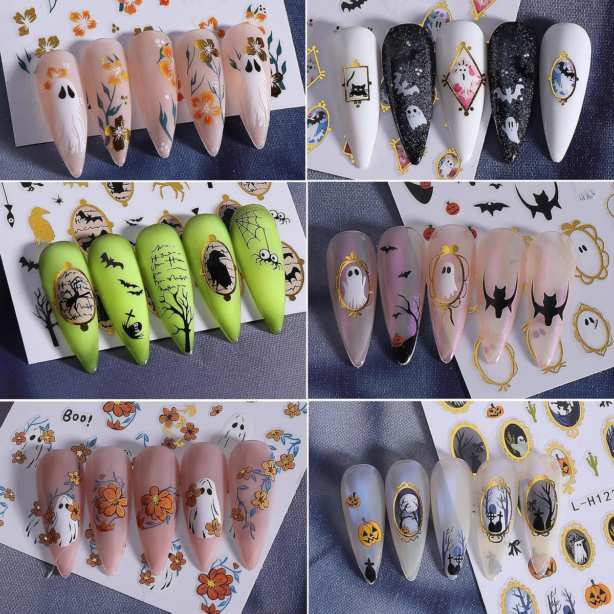 Halloween Nail Stickers 12 Sheets Cute Ghost Bat Pumpkin – Stocking Stuffer Gift for Teens and Women Who Love DIY Manicures