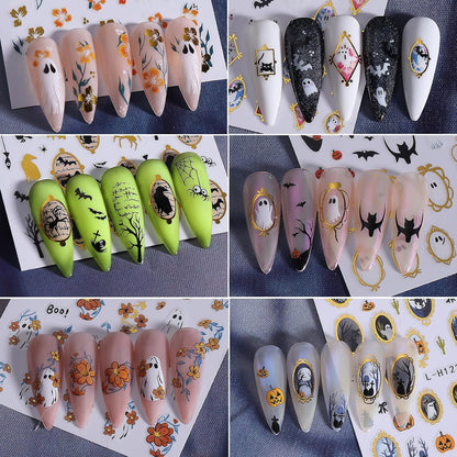 Halloween Nail Stickers 12 Sheets Cute Ghost Bat Pumpkin – Stocking Stuffer Gift for Teens and Women Who Love DIY Manicures