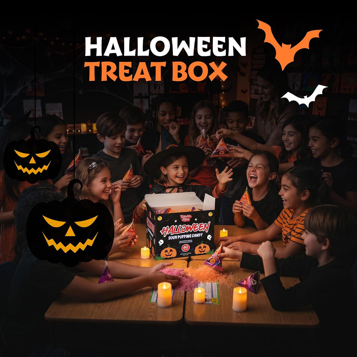 Halloween Popping Candy Bulk Box for Kids – 60 Count Individually Wrapped Sour Treats Safe for Classroom Goodie Bags