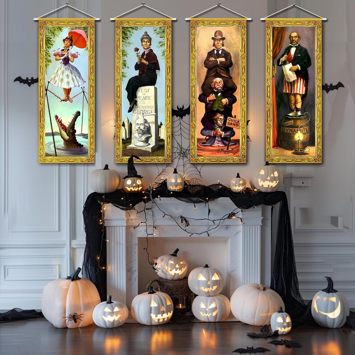 Halloween Porch and Patio Banner Set – Durable Oxford Cloth Stretching Portraits for Outdoor Entryway and Backyard Party, 4-Piece Pack