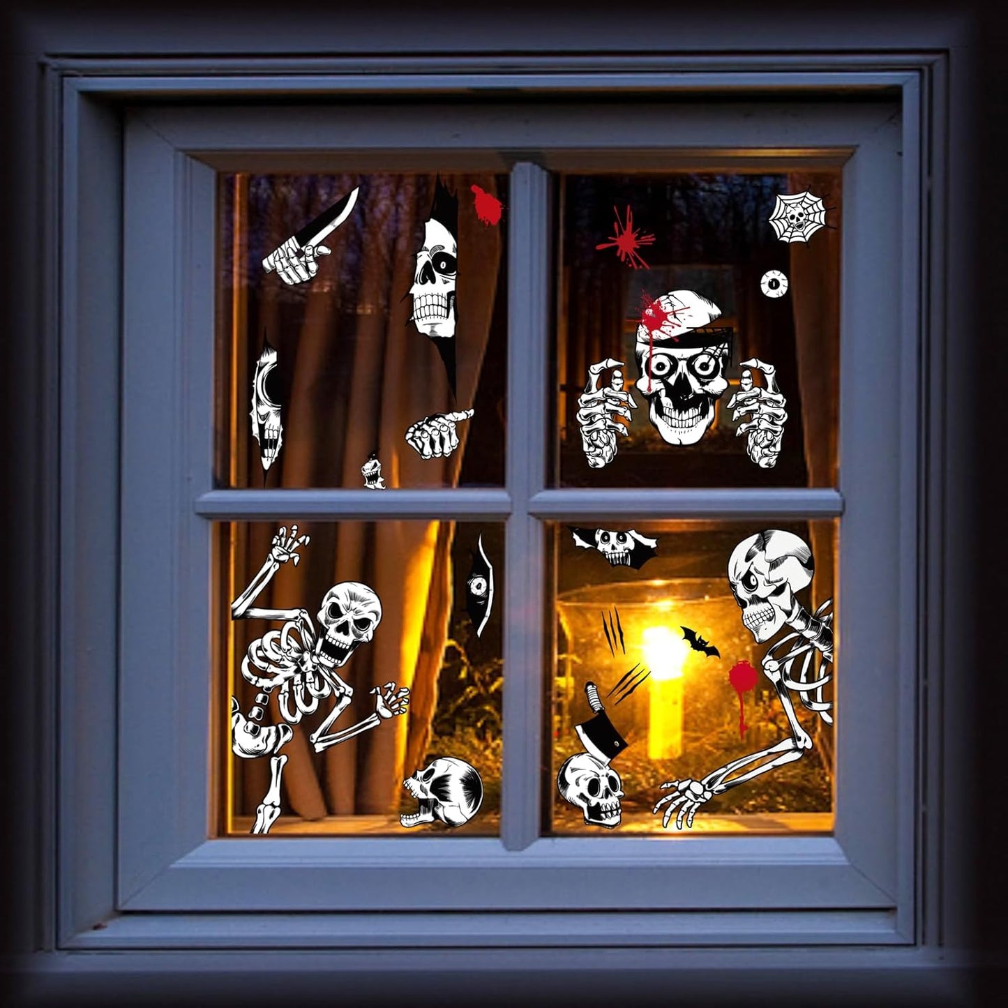 Halloween Window Clings - Waterproof Skull Decals for Storefront Glass and Cafe Window Displays, Reusable PVC