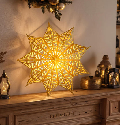 Hanging Paper Snowflake Lamps with Warm LED Light – Neutral Tone Holiday Lanterns for Front Porch, Windows and Seasonal Home Styling
