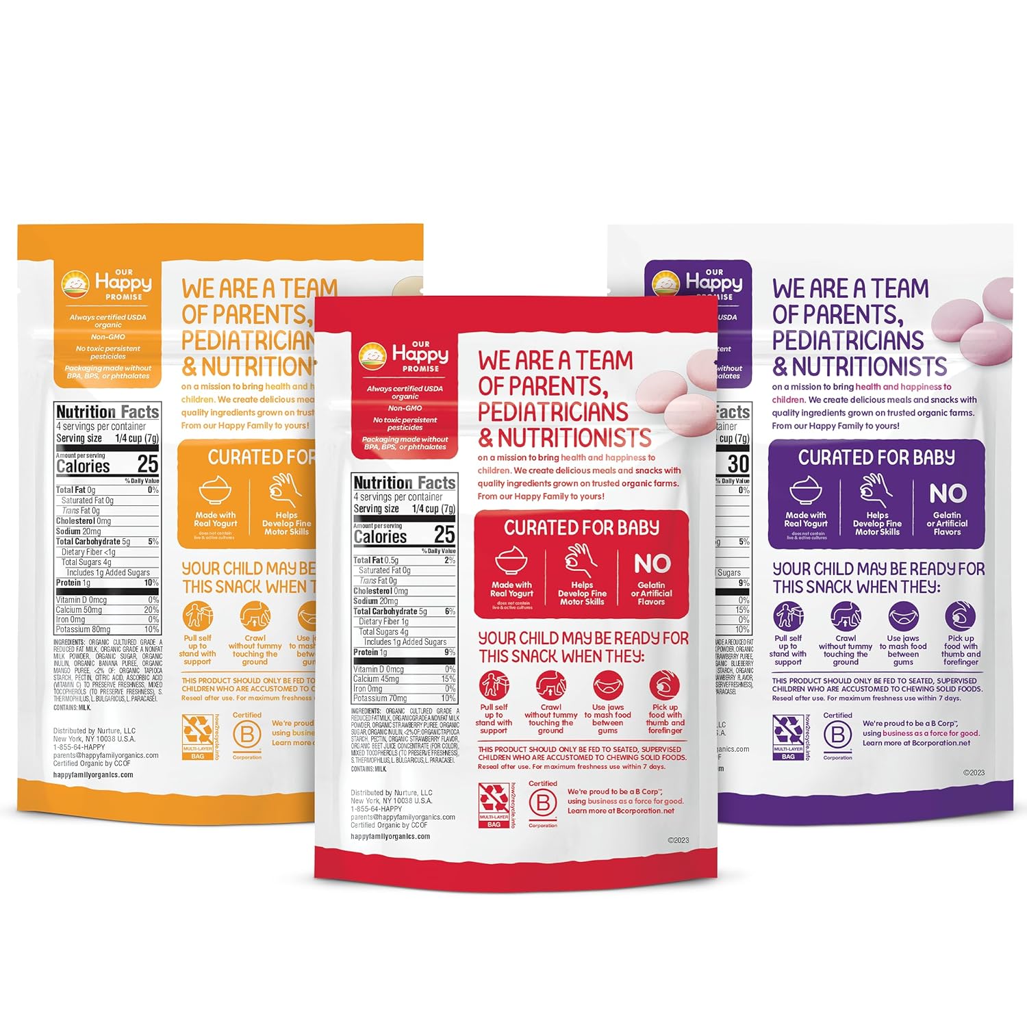 Happy Baby Organics Yogis Freeze-Dried Yogurt & Fruit – Baby-Led Weaning Snack for Crawlers, 1 oz Pouches Variety Pack