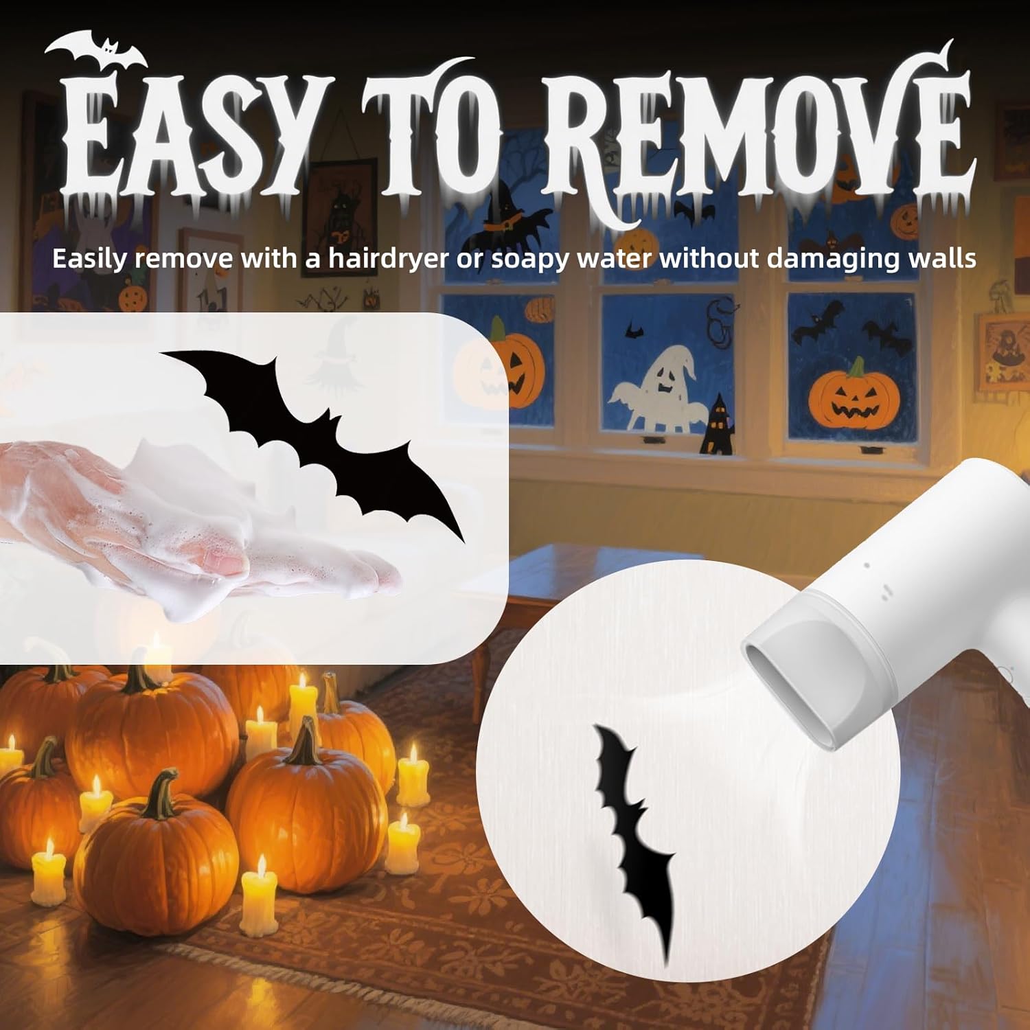 HauntNest Spooky Bat Stickers – Versatile Halloween Decor for Backyard Movie Nights and Tent Exteriors, Reusable