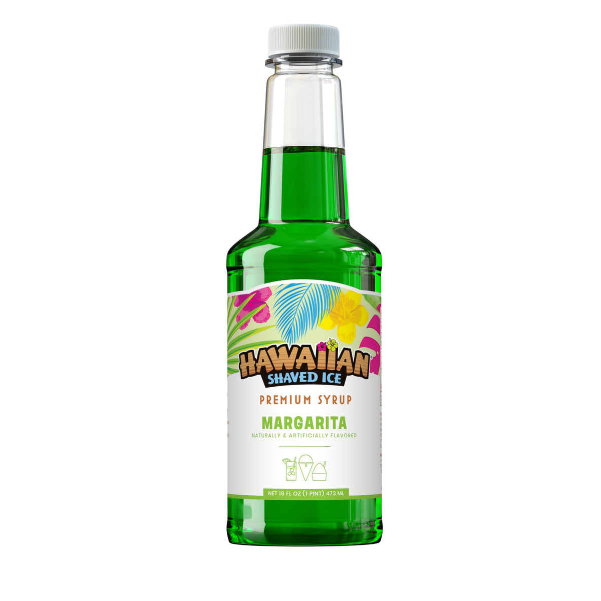 Hawaiian Shaved Ice Margarita Syrup - Nut Soy Dairy Free - Flavor Fluffy &amp;amp; Crunchy Snow Cones - Shelf Stable - Makes 8 Servings - 16 ounces