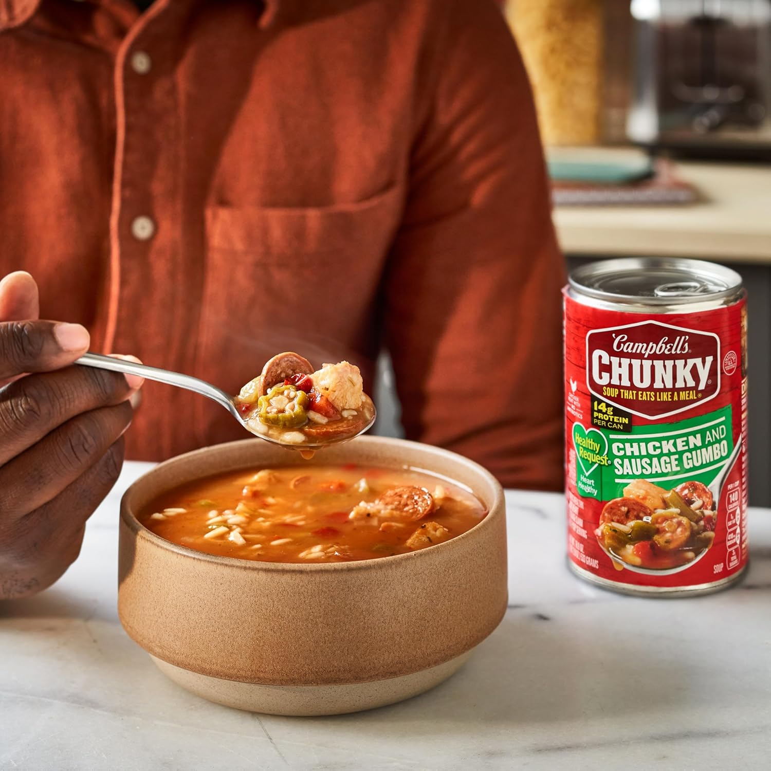 healthy request formulation positioned as a smarter canned soup option