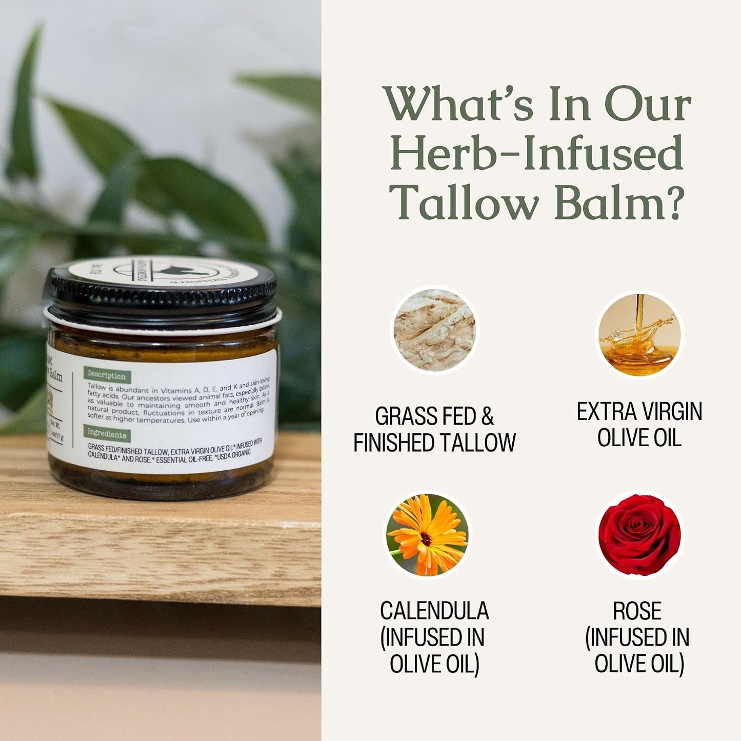 Hearth & Homestead Tallow Skin Balm – Calming Vanilla Orange Scent for Bath Time and Bedtime Wind-Down