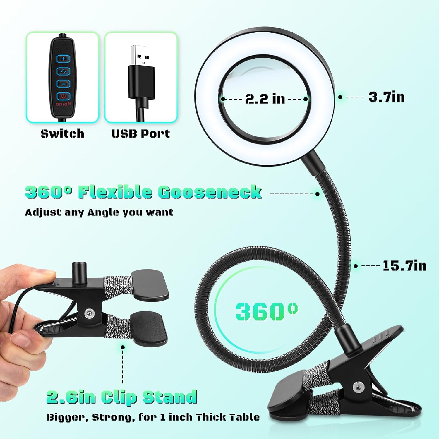 heavy-duty alloy clip that clamps onto surfaces 1-3cm thick