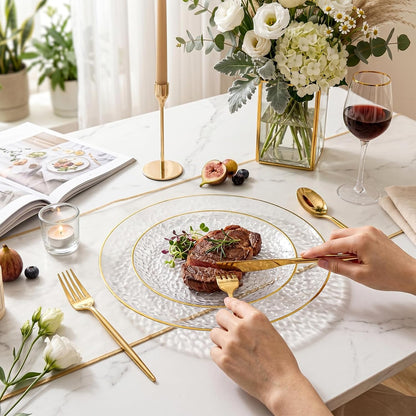 LUXFUN Hammered Plastic Dinner and Dessert Plates – Practical Outdoor Table Setting for Parties and Events