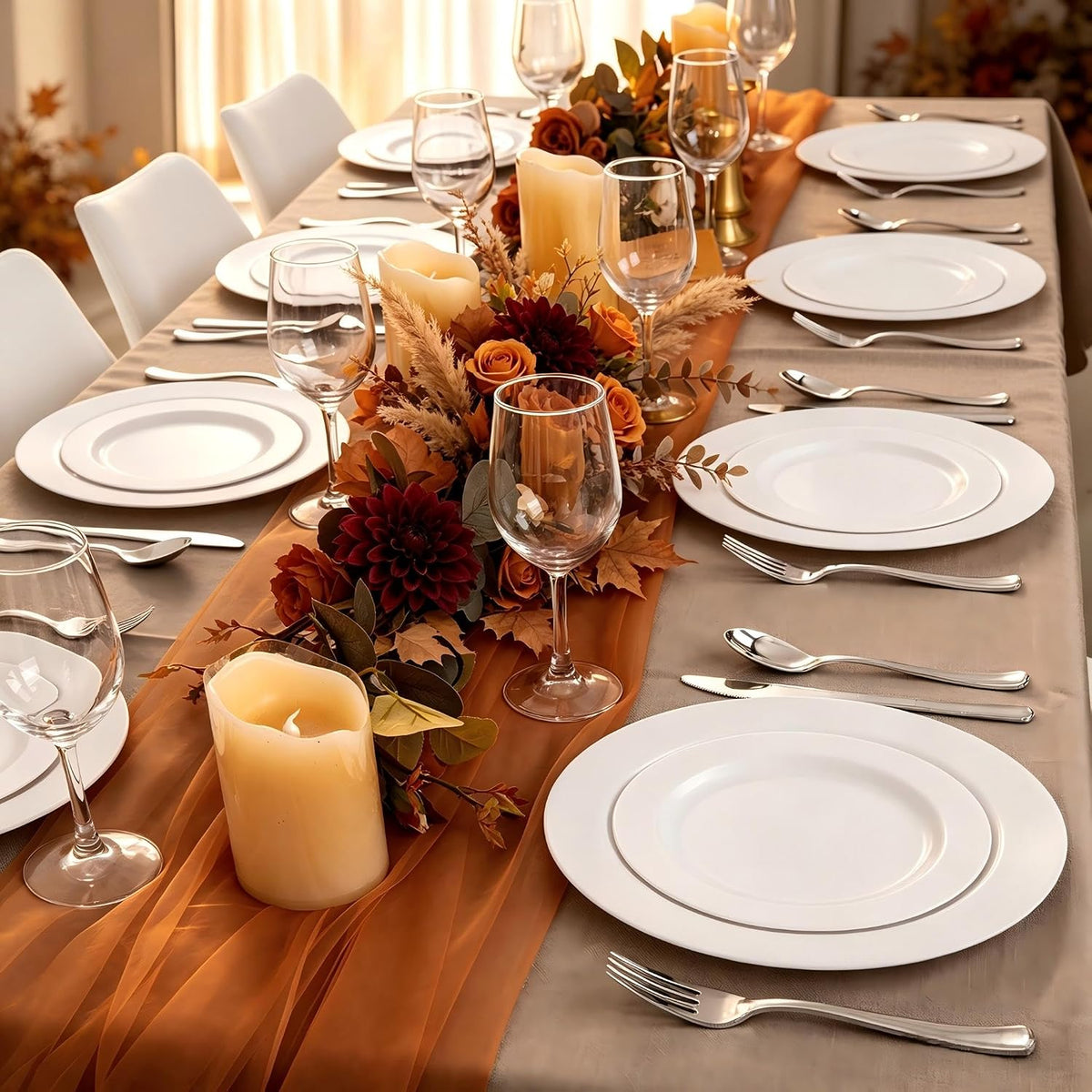 KELLYDEALS Simple Two-Size Plastic Plate Set for Home Dinners, 60 Pieces for 30 Guests