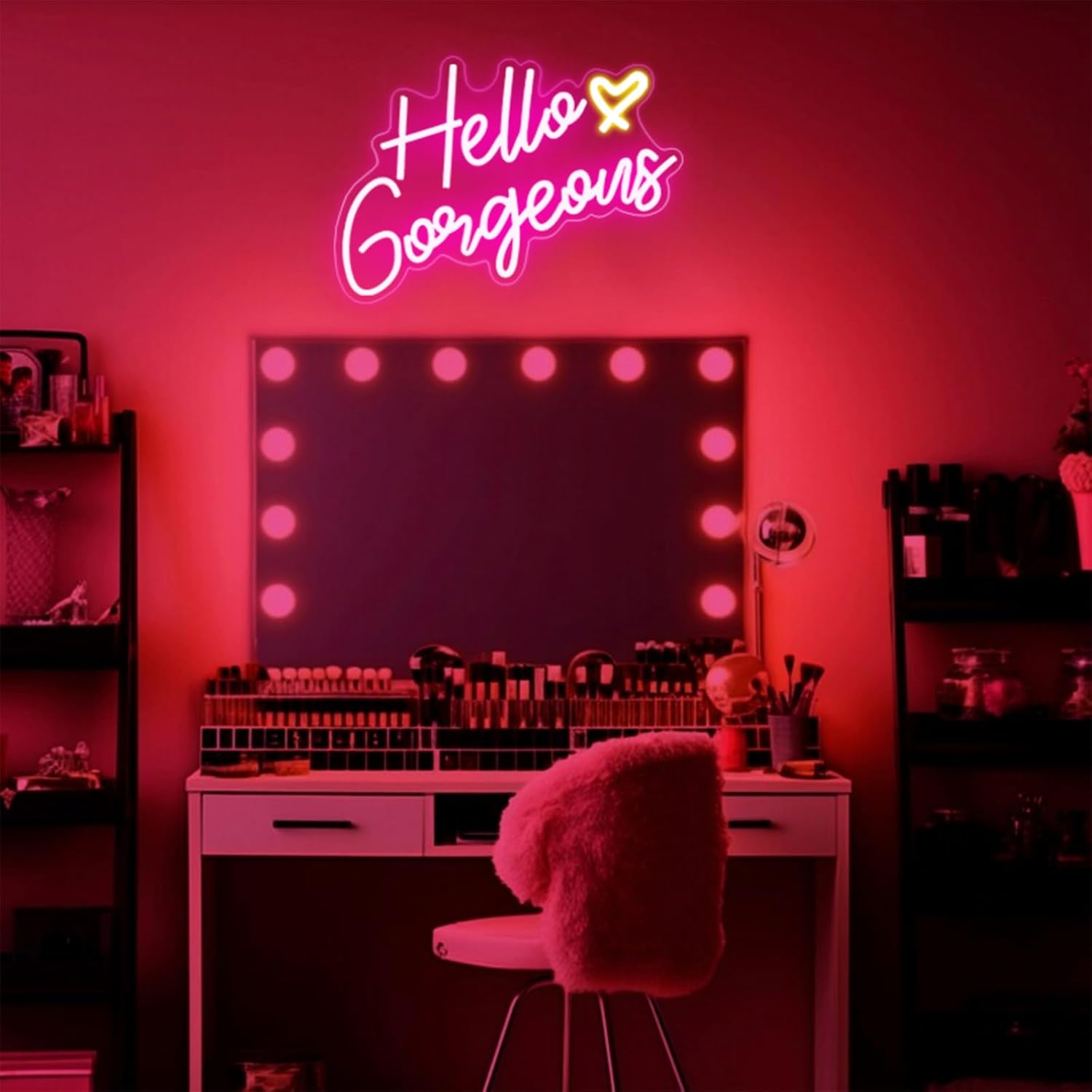 Hello Gorgeous Neon Sign – Galentine's Day Gift for Best Friends, Pink LED Neon Sign for Vanity and Bedroom Decor