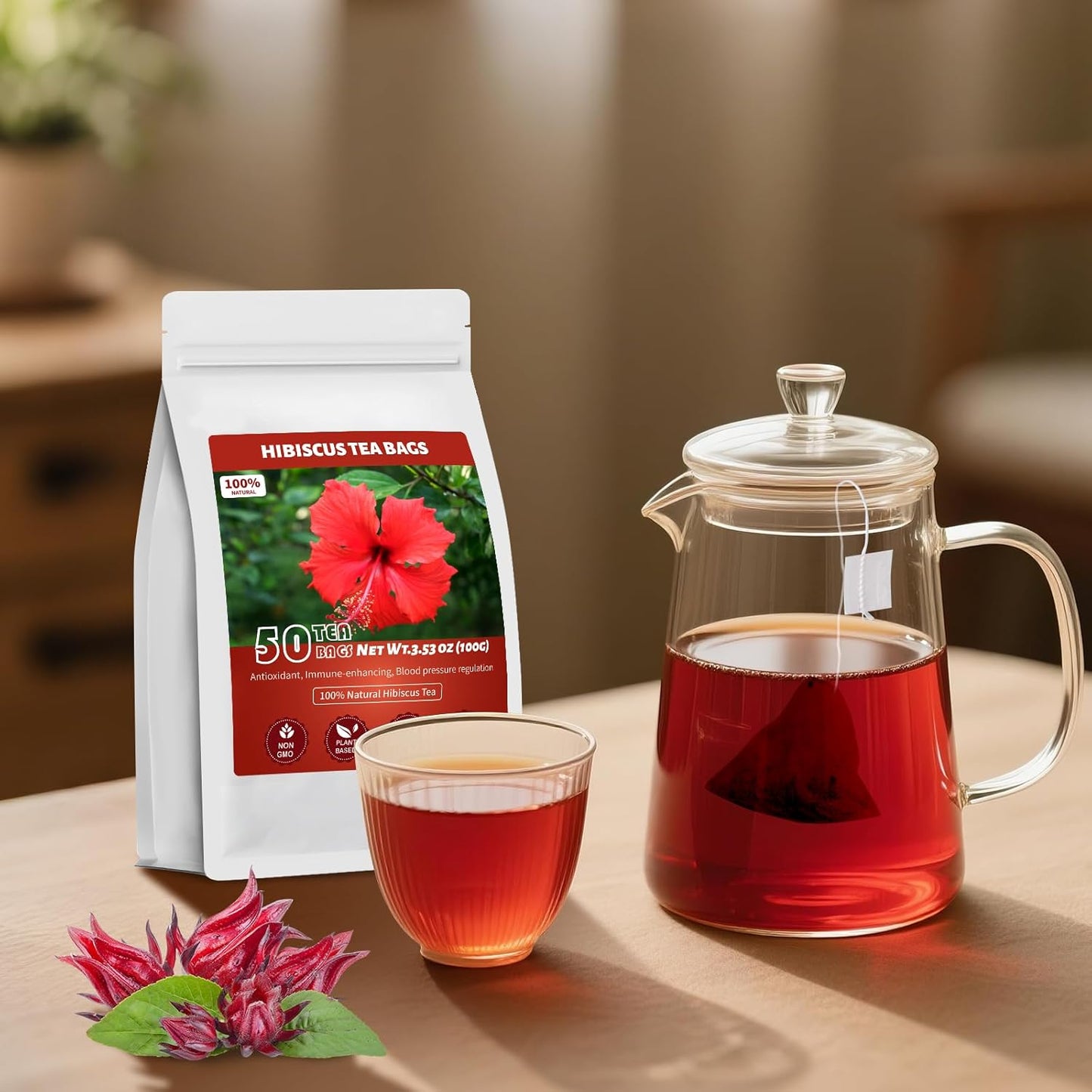 Hibiscus Tea Bags – Heart-Healthy Bedside Ritual for Evening Wind-Down, Caffeine-Free Herbal Brew