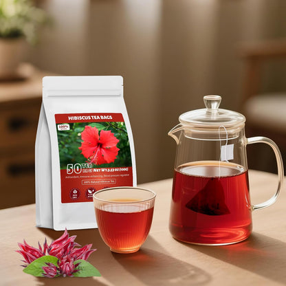 Hibiscus Tea Bags – Heart-Healthy Bedside Ritual for Evening Wind-Down, Caffeine-Free Herbal Brew
