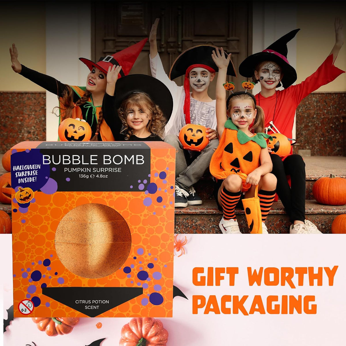 Children's Halloween Bath Bombs with Hidden Toy – Non-Staining, Irritant-Free Fizzy Bath for Evening Routine