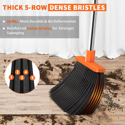 high-density unflagged pet bristles angled for fine dust and large debris