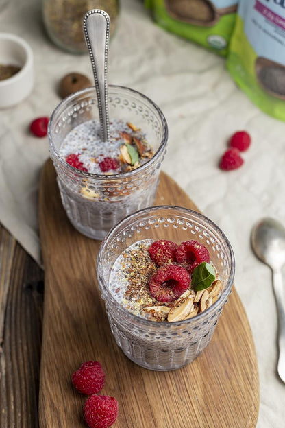 high in omega-3 fatty acids, fiber, antioxidants, protein, calcium, magnesium, and zinc