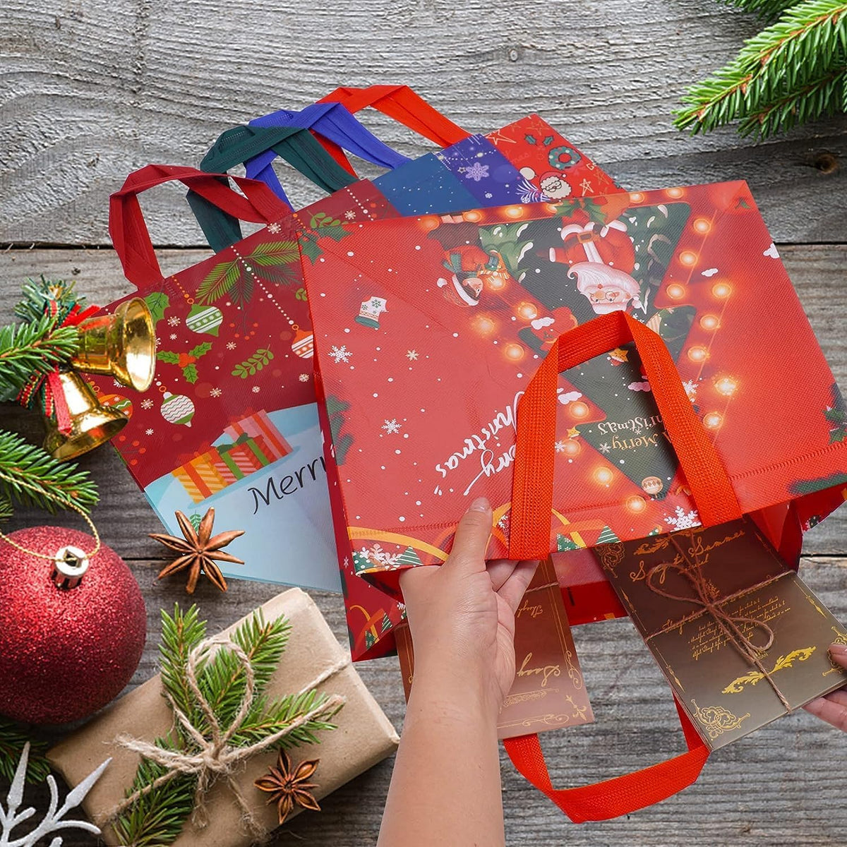 Heetobcos Reusable Holiday Gift Bags – Child-Friendly Wrapping Totes for School Christmas Events, Playroom Gift Hunts, and Nursery Surprises