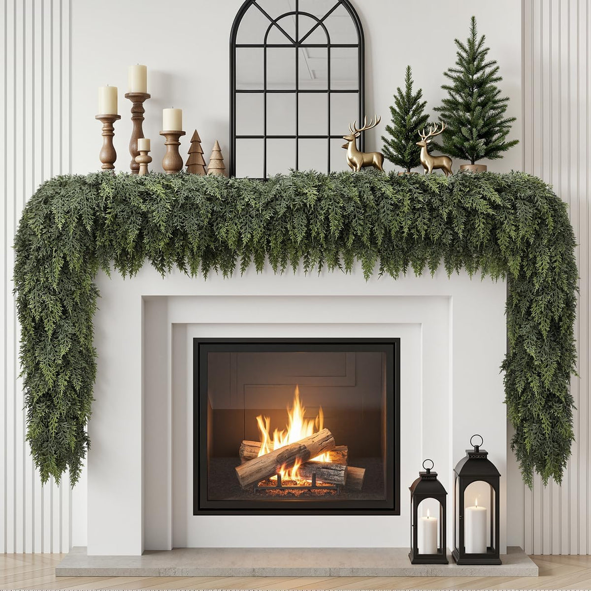 HESTIA 2PCS 6FT Christmas Garland, Soft PE Cedar Greenery for Bedroom, Entryway, and Dining Room Accents