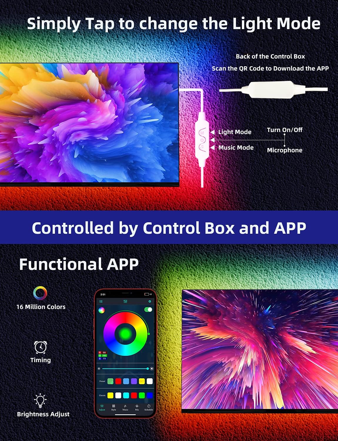 high-sensitivity built-in microphone with app-activated music sync mode