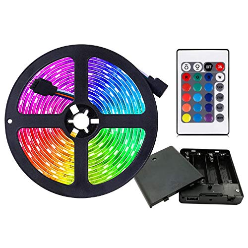 HIKENRI Battery Powered Led Strip Lights, Flexible Color Changing RGB LED Light Strip,5050 3M/9.8FT 90 LEDs 5V Battery-Powered with Controller