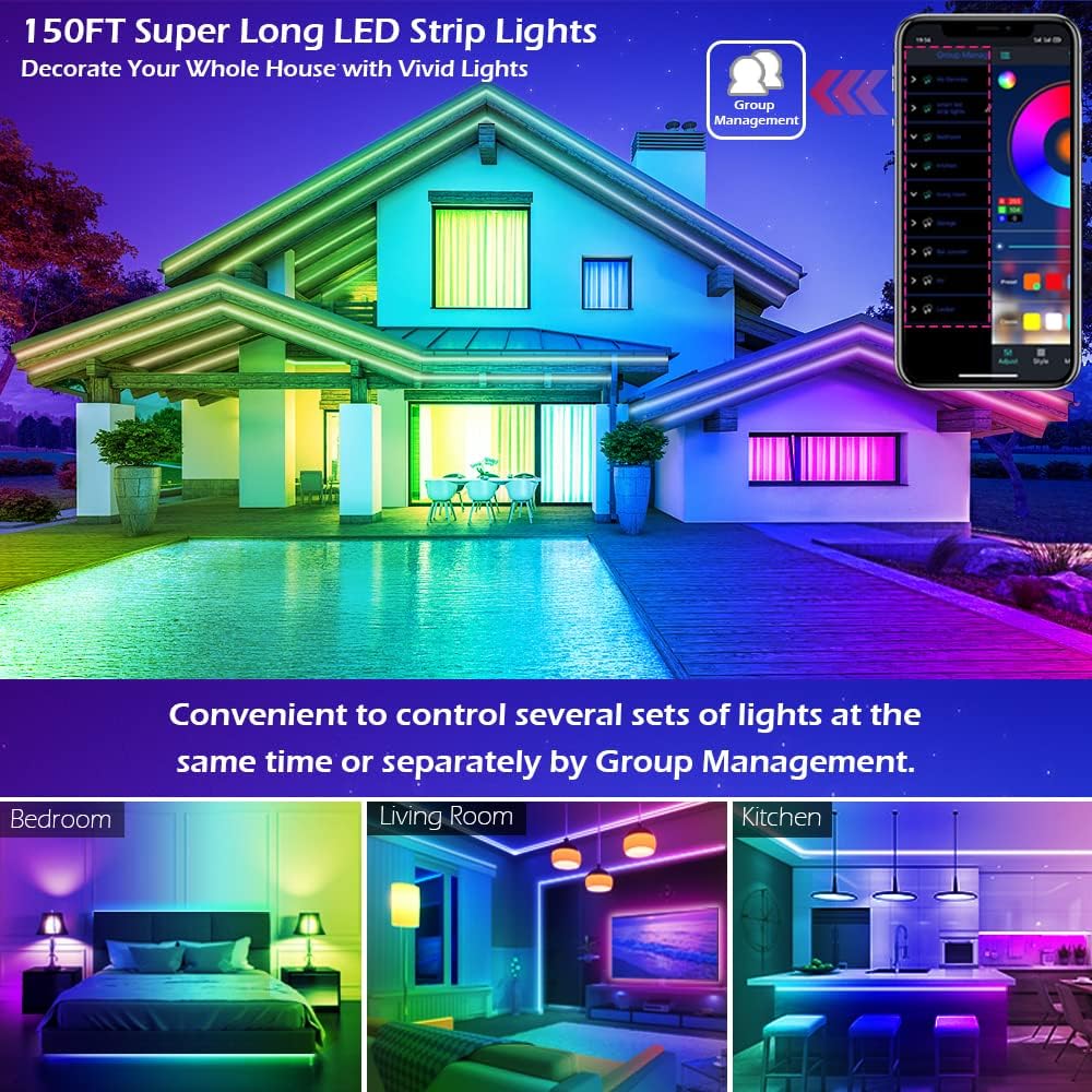 HiLighting 100FT Bluetooth LED Light Strips – 5050 RGB Mood Lighting with Remote for Living Room, Dorm Room and First Apartment Decor