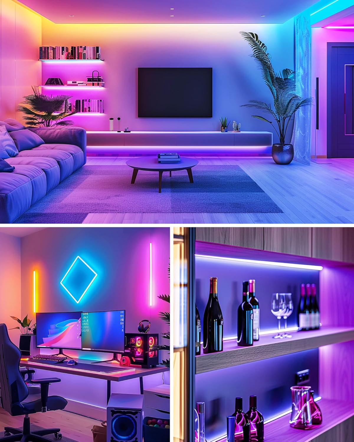 HitLights RGB LED Strip Lights Smoke Free, Fire Risk Free Accent Lighting for Dorm Room, Rental, and Family Friendly Home Setup