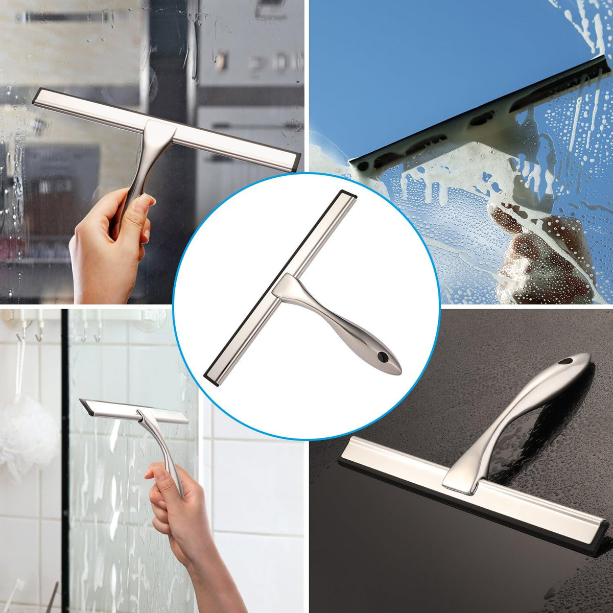 Hiware 10-Inch Squeegee with Single-Piece Stainless Handle - One Tool for a Clutter-Free Cleaning Routine