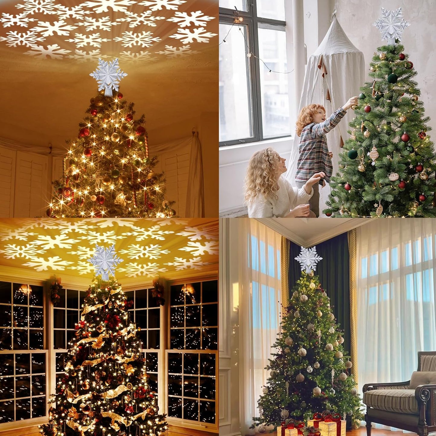 HOLIDAY MAGIC Projection Tree Topper Silver Finish – All-Season Versatile Decor for Indoor-Outdoor Holiday Hosting