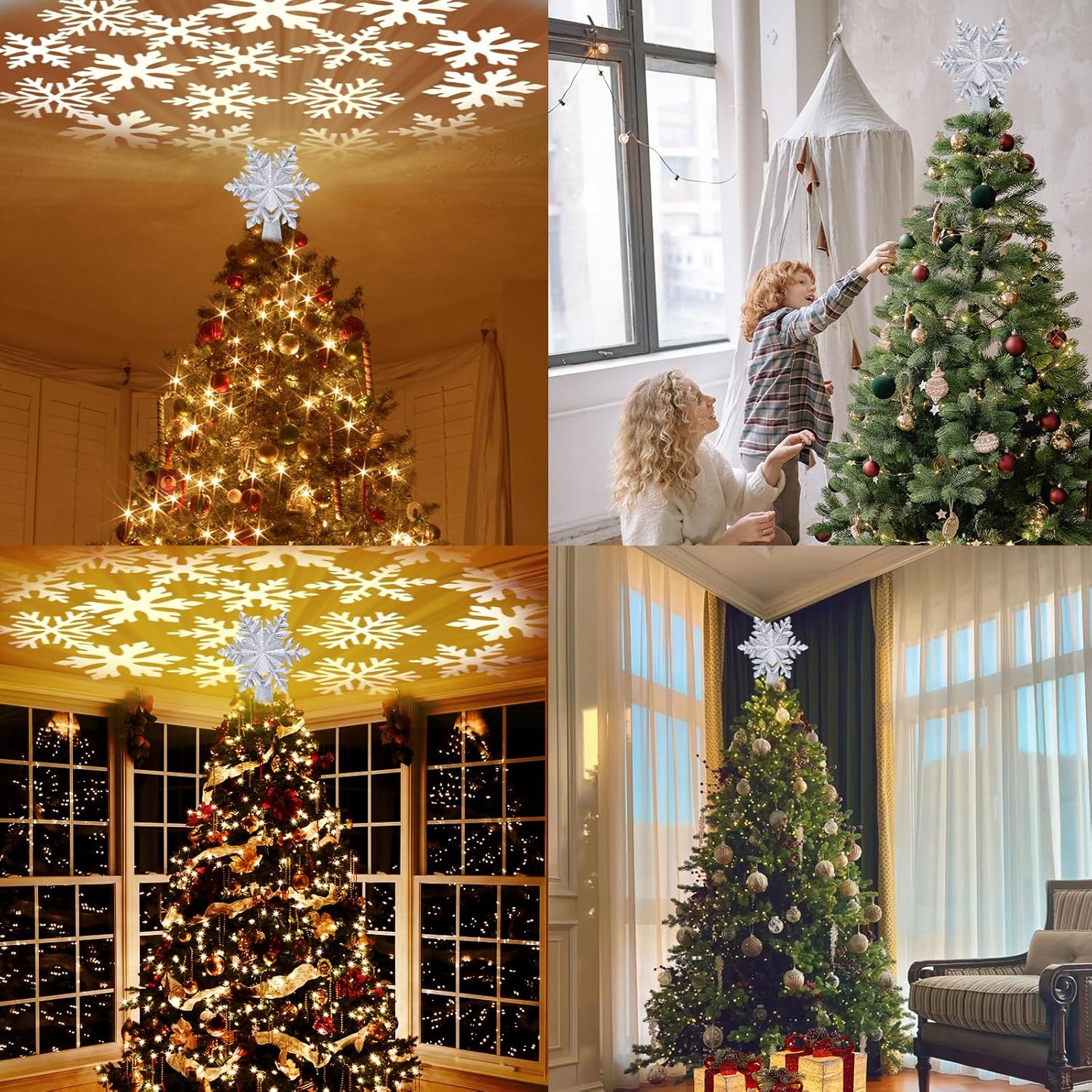 HOLIDAY MAGIC Projection Tree Topper Silver Finish – All-Season Versatile Decor for Indoor-Outdoor Holiday Hosting