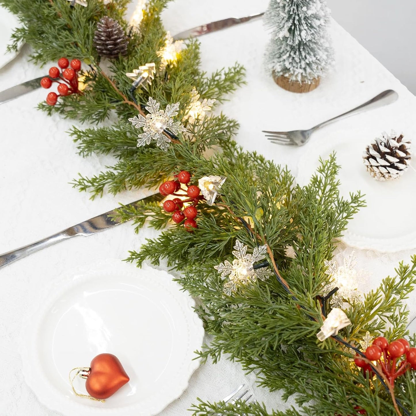 HolyNook Studio Faux Cedar Garland – Bedroom and Dining Room Holiday Accent with Integrated Pine Cones