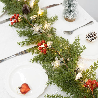 HolyNook Studio Faux Cedar Garland – Bedroom and Dining Room Holiday Accent with Integrated Pine Cones