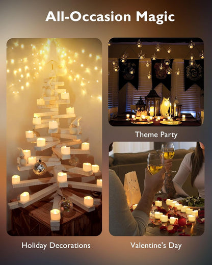 Homemory 200+ Hour Flameless Tea Lights 48 Bulk – Drip-Free, Wick-Free LED Candles Safe for Overnight Use in Bedrooms & Hallways